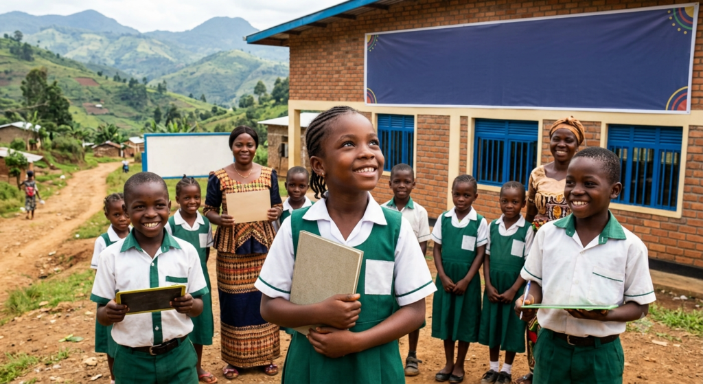 Children receiving educational support from Ndichia Foundation in Northwest Cameroon